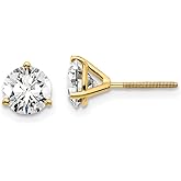 18K Yellow Or White Gold Or Platinum Lab Grown Diamond VS+ F+ Round Complete Three Prong Screwback Stud Earrings