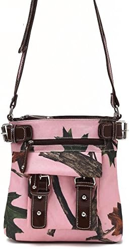 Pink Forest Pink Camo Ladies Cross body Messenger Bag, Brown, Medium