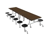 Palmer Hamilton 60T11293010-S12-KMWS Model 60T Mobile Folding Table with 12 Stools, Torsion Lift, Silver Frame, 29'' Height, 30'' Width, 120'' Length, Montana Walnut, Black Trim