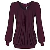 Simier Fariry Women's Pleated Front Tunic Long Sleeve Mesh Blouse Tops