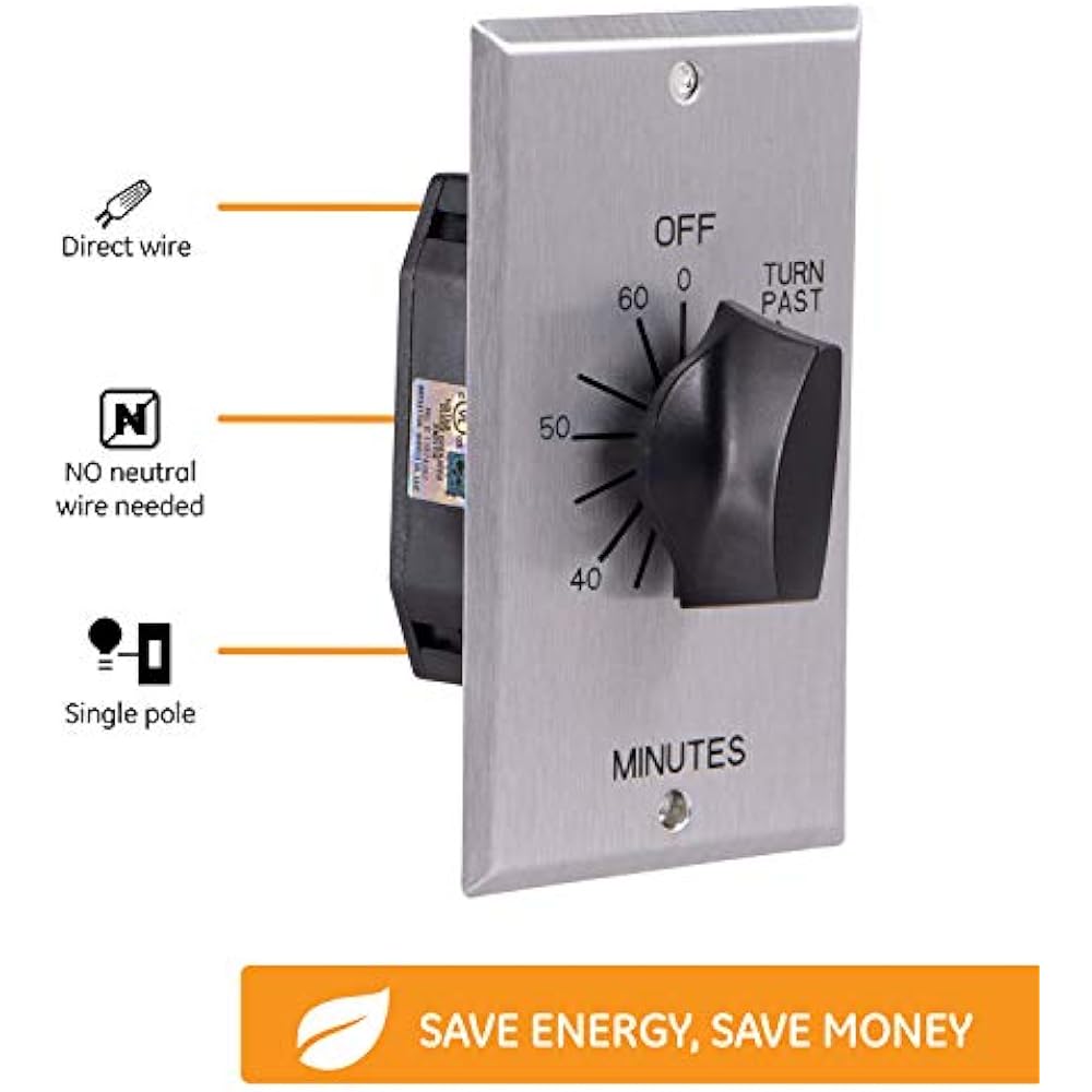 InWall Mechanical Countdown Timer Switch Spring Wound Up To 60 Minutes