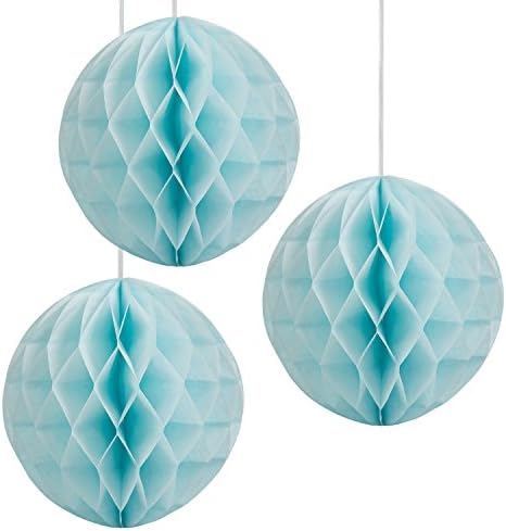 Floral Reef Set of 3 - 12" LIGHT BLUE Tissue Paper Honeycomb Ball Pom Pom Flower Hanging Home Decoration Party Wedding