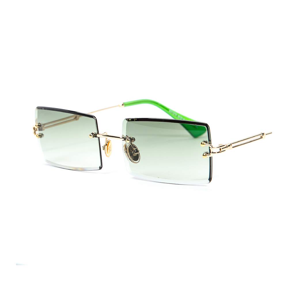 Street KnittedVintage Gold Rimless Shades Retro Luxury Mens Rectangular Green Tint Sunglasses