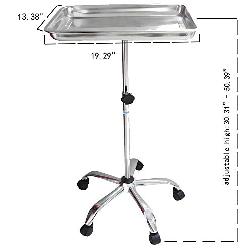Konmee Mayo Instrument Stand with Mobile 5 Caster Base Mobile Medical Doctor Tattoo Spa Salon Service Instrument Procedure Trays with Lift Out Work Tray - Thumbnail 5
