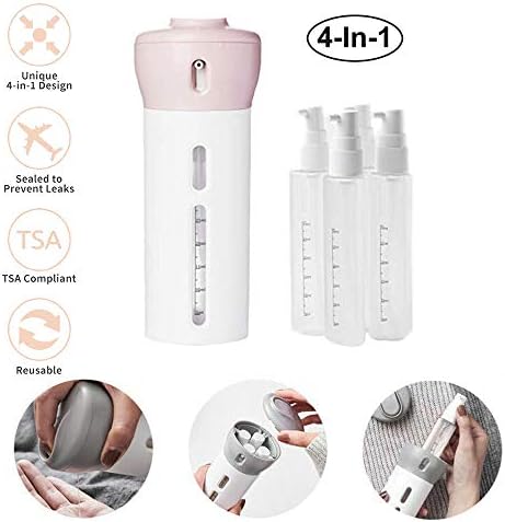 Babyyon 4 In 1 Travel Bottle, 4 In 1 Travel Bottle Toiletries Set for Collecting Shampoo Shower Liquid In One Bottle Great Empty Travel Bottle Organizer for Travel(Pink)