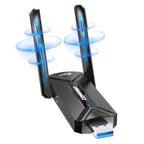 COMFAST BE6500 Adaptador WiFi USB para PC, Receptor WiFi USB 3.0, Antena WiFi 7 para Windows 10/11, Tri-Banda 6G/5G/2,4G, 2x6dBi Antenas de Alta Ganancia, WPA3, MU-MIMO, OFDMA & MLO
