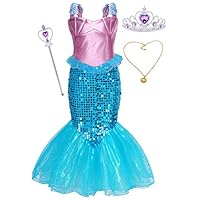 HenzWorld Little Mermaid Dresses Princess Ariel Costume Halloween Cosplay Birthday Party Accessories Outfits 4-5 Years