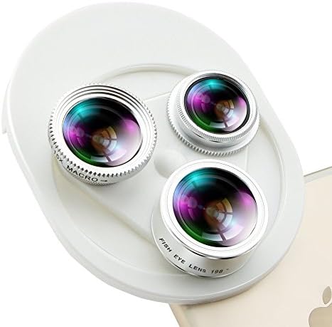 Universal 4 in 1 Clip-on Camera Lens Kit Fish Eye Lens, Wide Angle Lens + Macro Lens, CPL Lens for iPhone 7 iPhone 6/6 Plus/6S/6S Plus/5/5S and Cell Phone Camera Lenses (Silver)