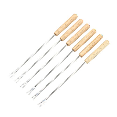 Set of 6 Stainless Steel Fondue Forks Wood Handle Heat Resistant 9.5" - for Chocolate Fountain Cheese Fondue by Sago Brothers 4 Set of 6 Stainless Steel Fondue Forks Wood Handle Heat Resistant 9.5" - for Chocolate Fountain Cheese Fondue by Sago Brothers - Image 5