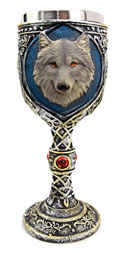 Ebros Gift Alpha Gray Wolf Celtic Magic 7oz Wine Chalice Goblet Cup Timberwolf Wolves Direwolf Pack Kitchen Party Hosting Decorative For Drinking Beverage