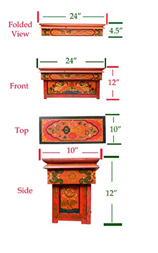 Altar Table for Meditation Yoga Room, Tibetan Furniture for Unique Home Décor; by Mudra Crafts (Large, Red) - Thumbnail 7