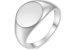 MYNENEY Stainless Steel Round Shape Classical Simple Plain Wedding Engagement Statement Pinky Band Signet Rings for Men Women Size 4-15