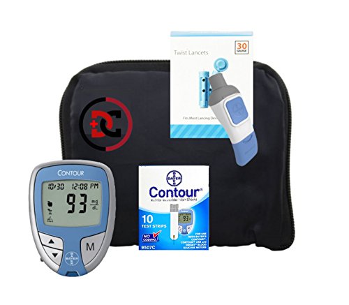 Bayer Contour Complete Diabetic Blood Glucose Testing Kit, Meter, 10 Test Strips, 10 Lancets, Adjustable Lancing Device, Control Solution, Owners Log Book & Manual