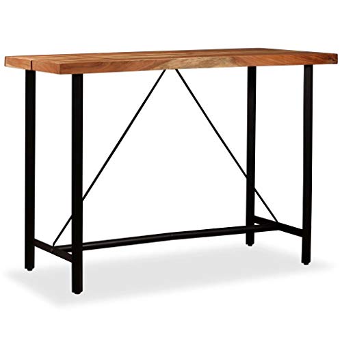 vidaXL Akazie Massiv Barset 7-TLG. Echtleder Canvas Bartisch Tresen Barhocker – Bild 7