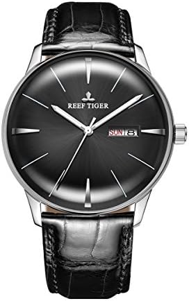 Reef Tiger Aurora Serier RGA8238 Men Fashion Business Ultra Thin Dual Calendar Dial Automatic Mechanical Wrist Watch - Silver