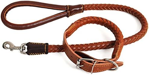 Zenol Pet Dog Leash and Collar Set Adjustable Collar Training Leather Lead Belt 3.2 ft Long 0.72 Inch Wide for Medium Large Dogs Up To 220lbs