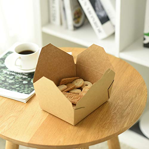 Take Out Boxes 45 Oz Chinese Take Out Containers 40 Pack Microwaveble Folding Natural Kraft Food Box Meal Prep Containers for Food Take Out Boxes Ideal Leak and Grease Resistant for Restaurants