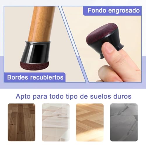 Ansible 16 Piezas Protectores para Patas de sillas, Silicona Antideslizantes para Muebles，Protección el Suelos Duros，Almohadilla de Fieltro，Protección Integral, Negro Pequeño(Ajuste 14-20mm)