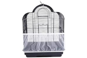 JOYUETLAN TIANRUOXIAOKE Universal Bird Cage Seed Catcher Seeds Guard Parrot Mesh Net Cover Stretchy Shell Skirt Traps Cage Basket Soft Airy Parrot Cage Skirt (M, White)