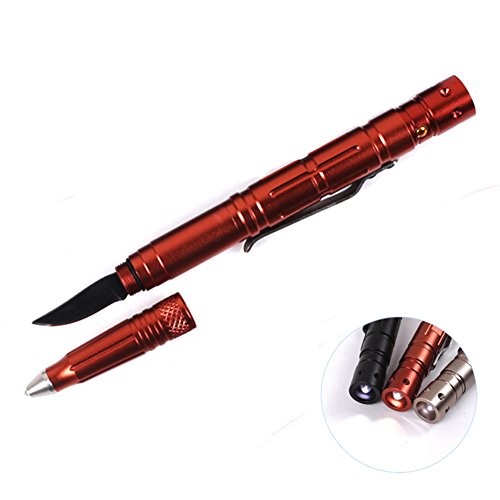 Zhaoyun 4 in 1 Aircraft Aluminum Tactical Pen Survival Kit with LED Flashlight Glass Breaker Writing for Self Defense,Red