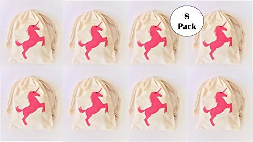 Unicorn Birthday Party Canvas Favor Treat Goodie Bags Set of 8