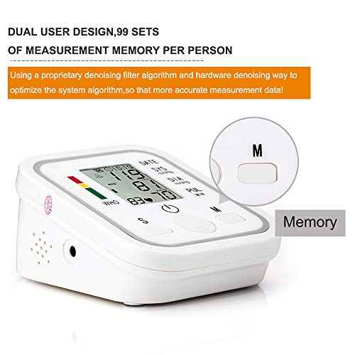 Blood Pressure Monitor Automatic Digital Upper Arm BP Cuff, 99-Reading Memory, 2-Users Mode, Speaker,Large LCD Display-Universal Cuff Size (M)
