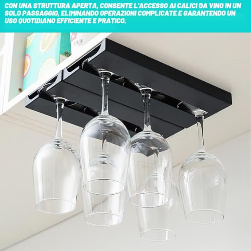 Dwitkul Set of 4 Hanging Wine Glass Holder for Wine Glasses Without Drilling Glass Holder for Bar Restaurant Kitchen (Black)