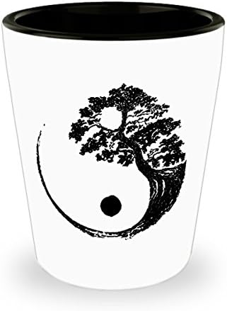 Yin Yang Bonsai Tree Shot Glass Sayings - Bonsai Tree Lovers Shot Glasses Funny Gifts