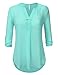 JJ Perfection Women's Solid Woven 3/4 Sleeve V-Neck Chiffon Blouse Top