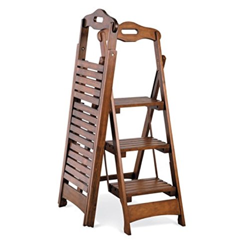 3-step Wood Folding Ladder Stool Walnut Finish 48