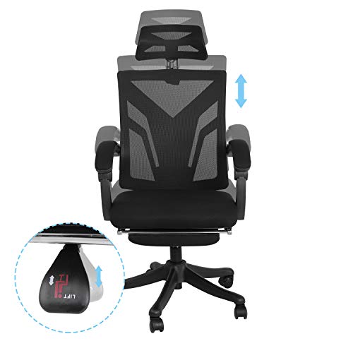ORAF Home Office Chair Mesh Computer Desk Chair High Back mesh Rolling Swivel Reclining Back, Footrest, Adjustable Headrest ＆Seat Height - Black