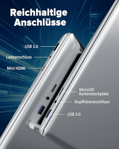 2026 Laptop Computer Notebook QWERTY mit Deutscher Tastaturfolie,15.6" IPS FHD Display,8GB RAM 256GB SSD,Celeron N5100,WiFi5,BT5.0,USB3.0,Beleuchtete Tastatur,Fingerprint für Büro & Studenten,Silber