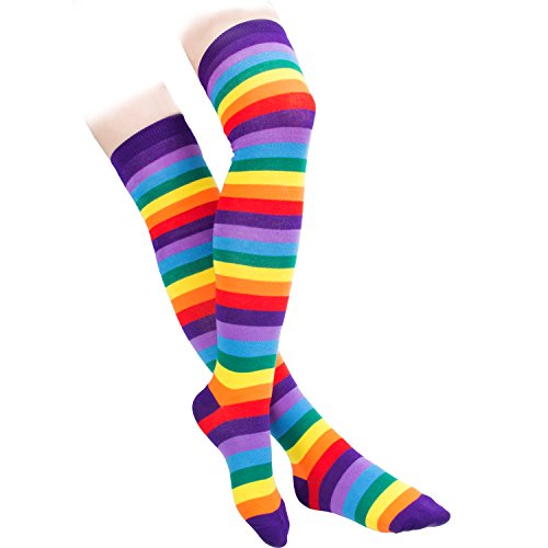 Acecharming Womens Party Colorful Rainbow Stripes Knit Leg Arm Warmer