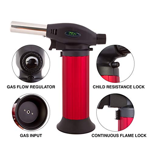 Butane Torch Lighter Refillable - Child Proof Lock - Professional Kitchen Hand Culinary Chef Mini Blow Torch - Perfect for Cooking, Food Melting, Sear, Creme Brulee, Glaze, Char, Baking.
