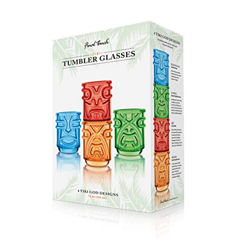Final Touch TIKI Stapelbar TUMBLERS Glas Cocktailgläser COLOURED Farben 355ml Hawaiian Themed 4 Stück - TK5302 – Bild 5