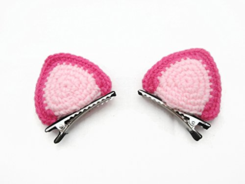 Hair Clip Costume Accessories Girl Crochet Animal Ears Cat Fox Pink - Thumbnail 2