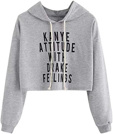 Cropped Hoodies for Teen Girls, Corriee Women Casual Long Sleeve Sweatshirts Pullover Fall Round Neck Hooded Outwear