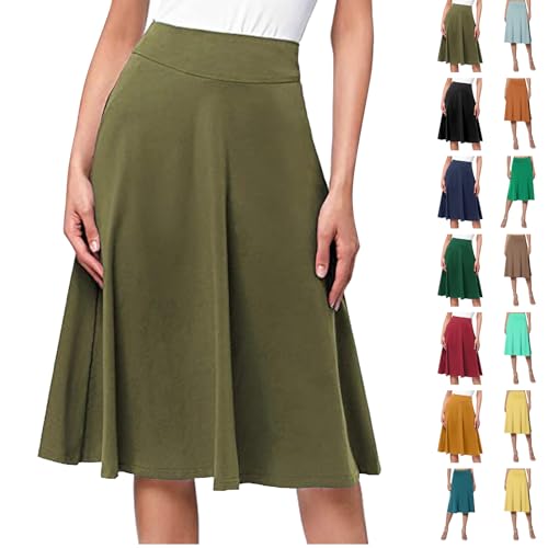 Skirts for Women UK Skirts for Women UK Knee Length Flared A-Line Skirt,Solid Color Stretch Fabric with Elasticated Waist Simple Ruffle Mini Skirt