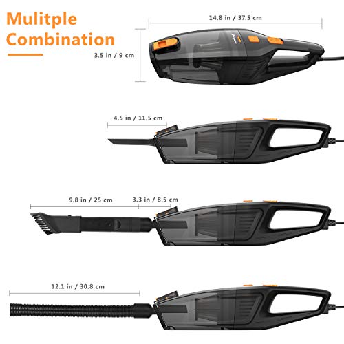 Foxnovo Car Vacuum Cleaner,DC 12V 120W High Power,Wet Dry Portable Handheld Auto Vacuum Cleaner for Car With 14.8ft Cable,Stainless Steel Filter,Carry Bag