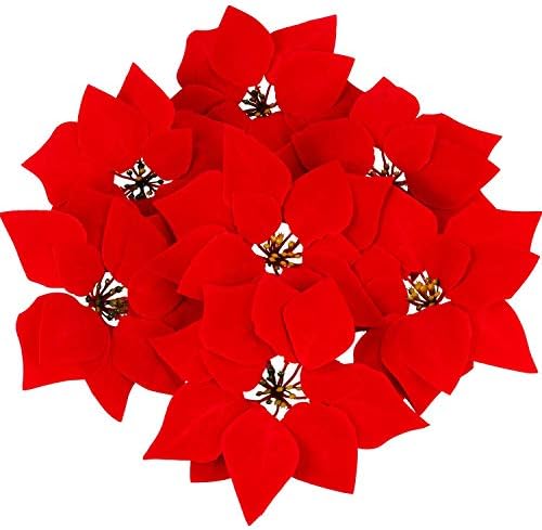 HMILYDYK Xmas Tree Ornaments 8 INCH Red Poinsettia Flowers Festival Decor Artificial Flowers, 20PCS