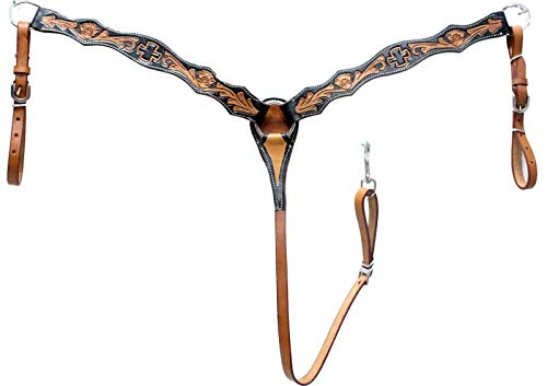 D.A. Brand Light Oil/Black Tooled Headstall Breast Collar Set Horse Tack