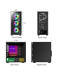 MUSETEX - Caja para ordenador portátil ATX 2 paneles de cristal templado translúcido con puerto USB 3.0 y 4 ventiladores LED RGB preinstalados 903, color negro