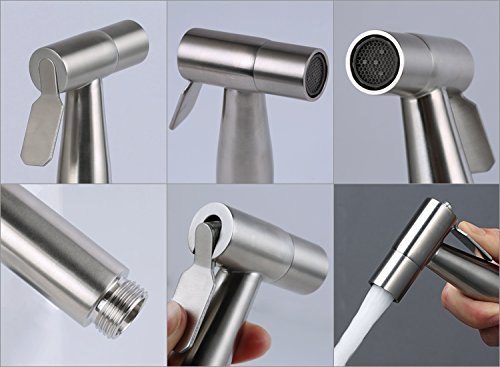 Hltd Hand Held Bidet Toilet Sprayer Kit Stainless Steel Cloth Diaper Sprayer Shattaf Bathroom Handheld Shower Nozzle Head Set with 49-inch Hose and Bracket Holder