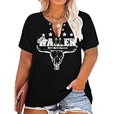 Plus Size Women's Country Concert Outfits V Neck Western Cowgirl Cowboy Shirts Vintage Graphic Tees Casual Summer Tops