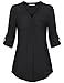 Messic Womens V-Neck Blouses 3/4 Roll-Up Sleeve Button Down Casual Woven Shirt
