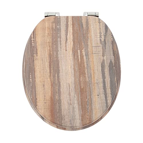 SAINOS, WC Sitz mit Absenkautomatik, Toilettendeckel aus Holz, Stabile Qualität, Einfache Reinigung