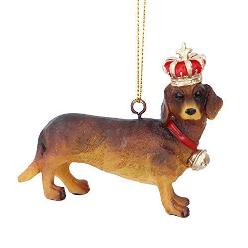 Gisela Graham Resin Daxie Dachshund with Crown Hanging Christmas Tree Decoration Ornament Bauble