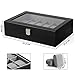 SONGMICS 12 Slots Wooden Watch Box, Watch Case Glass Lid, Watch Holder Removable Watch Pillows, Watch Display Velvet Lining, Metal Clasp, Black, UJOW12BK