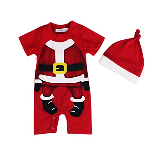 EITC Baby Girls Boys Christmas Santa Claus Costume Ropmer + HAT 2PCS Outfit