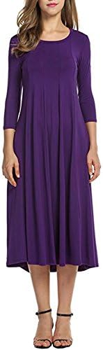 Ladys 3 4 Sleeve Midi Designer Below Knees Crew Neck Swing Fall Loose Casual Dress Color Purple s